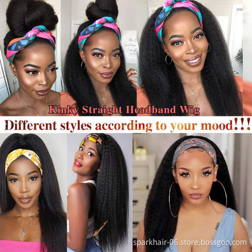 Wholesale Remy Virgin Human Hair Headband Wig,Half Wig Kinky Straight Human Hair For Black Women,Yaki Curly Human Hair Wig